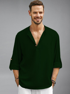 Navkanj Men Solid Straight Kurta(Dark Green)