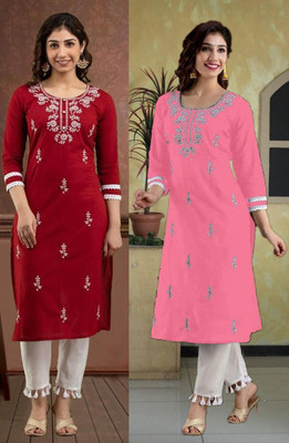 vikshi Women Embroidered Straight Kurta(Multicolor)