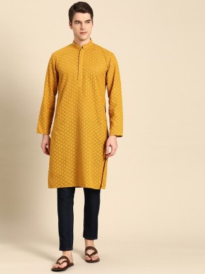 Rajubhai Hargovindas Men Embroidered Straight Kurta(Gold)