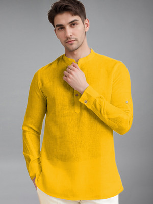 Univibe Men Solid A-line Kurta(Yellow)
