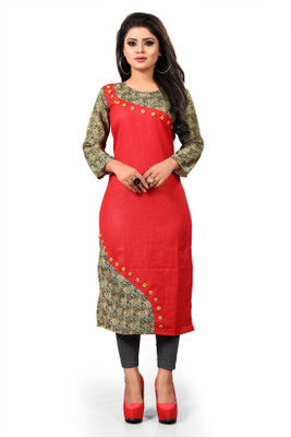 HF HOLYDAY FASHION Women Floral Print Straight Kurta(Red)