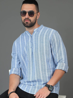 HERE&NOW Men Striped Casual Blue Shirt
