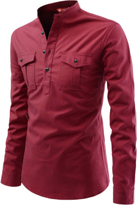 Yugnik Men Solid A-line Kurta(Maroon)