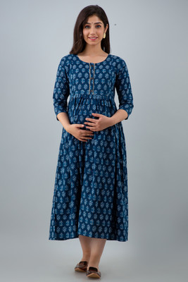 VARICOS Women Printed A-line Kurta(Blue)