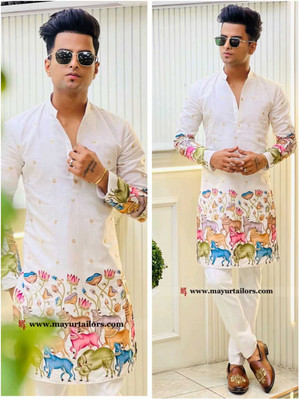 CRYSTALREVENUE Men Embroidered Straight Kurta(Multicolor)