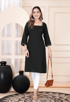 yashvi fab Women Solid Straight Kurta(Black)