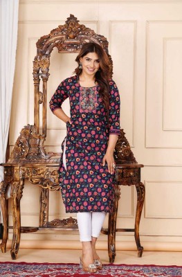 VARSHA CREATION Women Printed A-line Kurta(Dark Blue)