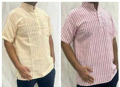 Great Ind Fashion Men Striped A-line Kurta(Orange)