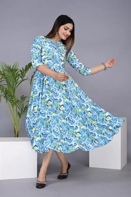 AnviTextile Women Printed Anarkali Kurta(Blue)