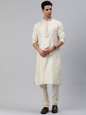 Manthan Men Self Design Straight Kurta(White)