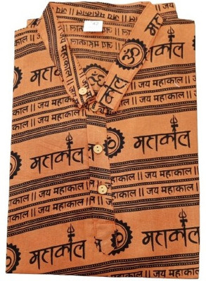 SonamFancyHub Men Printed Straight Kurta(Orange)