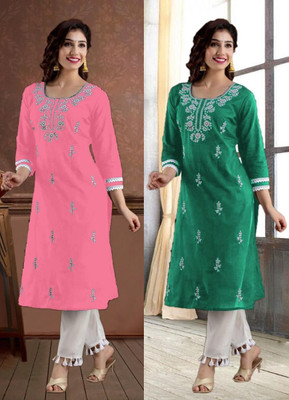 SISTO Women Embroidered Straight Kurta(Multicolor)