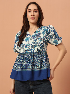 THE DRY STATE Women Floral Print Straight Kurta(Dark Blue)