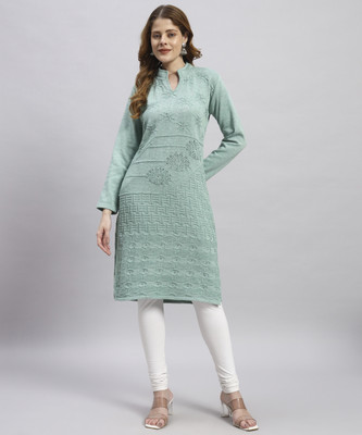 MYLES Women Self Design Straight Kurta(Light Green)