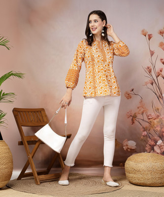 Stylum Women Floral Print A-line Kurta(Yellow)