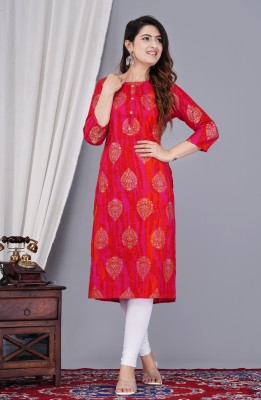 LAVANDIS Women Printed Anarkali Kurta(Red, Pink, Gold)