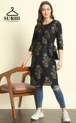 Surhi Women Printed Straight Kurta(Black)