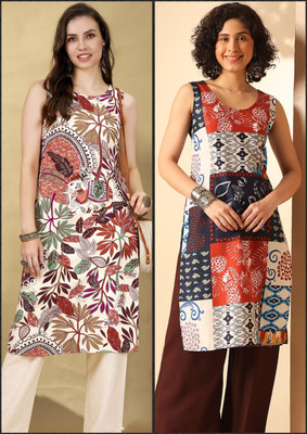 V And V Shop Women Floral Print A-line Kurta(Multicolor)
