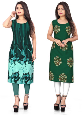 tanvi creation Women Floral Print Straight Kurta(Green)