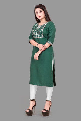 TITHIGARMENTS Women Embroidered A-line Kurta(Green)