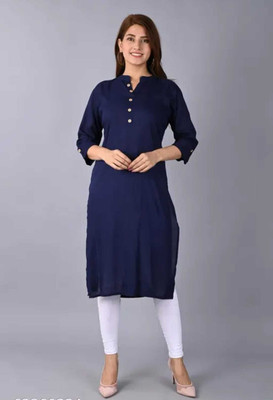 lakshgudi Women Solid Straight Kurta(Blue)