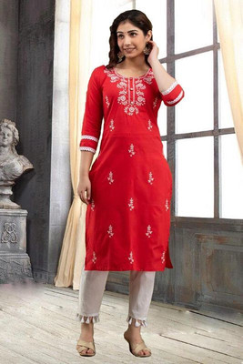 vikshi Women Chikan Embroidery Straight Kurta(Multicolor)