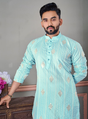 FOXDX Men Printed, Self Design A-line Kurta(Multicolor)