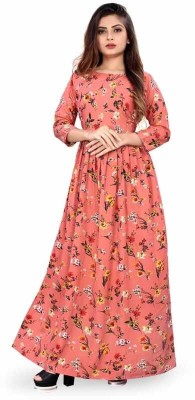 VYOM Women Printed Anarkali Kurta(Orange)