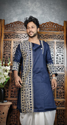 hanloom saree kuthir Men Floral Print Anarkali Kurta(Blue)