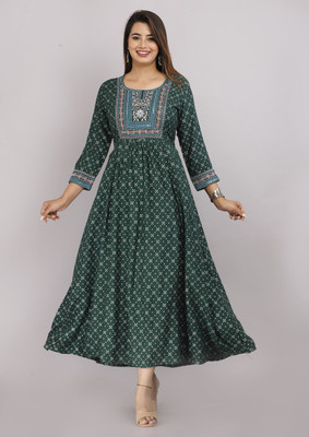 KISHORI KURTIES Anarkali Gown(Dark Green)