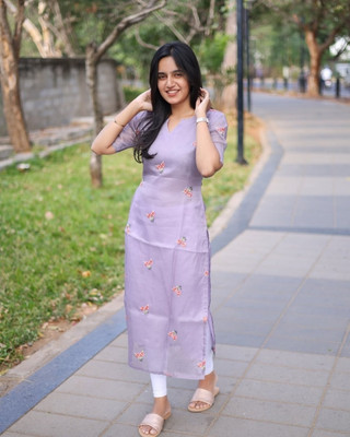 Dhaaga creation Women Printed A-line Kurta(Purple)