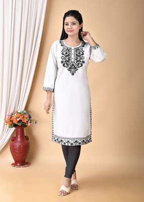 Paramount NX Women Embroidered A-line Kurta(White)