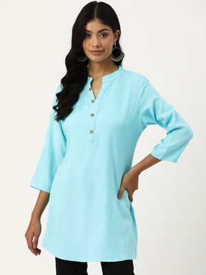 ANOUK Women Solid Straight Kurta(Blue)