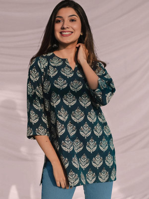 Kashonaa Women Printed Straight Kurta(Blue)