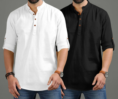 ROYAL SCOUT Men Solid Straight Kurta(White, Black)
