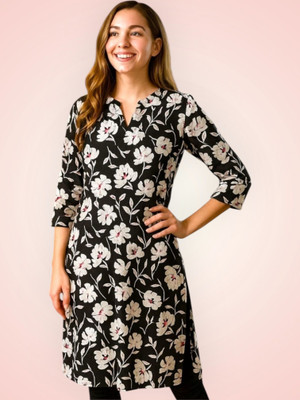 HouseOfCommon Women Floral Print A-line Kurta(Black)