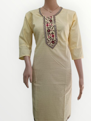 Josh Women Embroidered Straight Kurta(Beige)