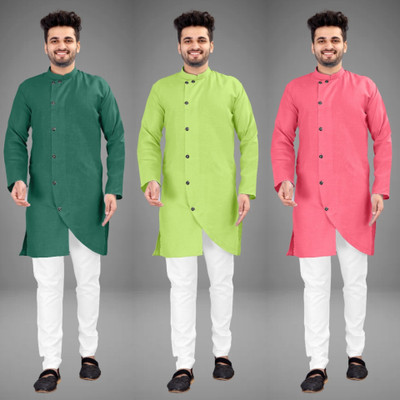 DIAMOND CLUSTER Men Solid Trail Cut Kurta(Multicolor)