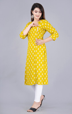 Radhe Fashion Women Printed Straight Kurta(Black)