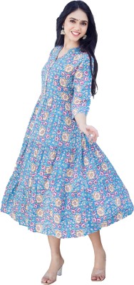 Gudwear Women Printed Anarkali Kurta(Light Blue)