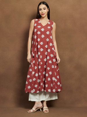 Melange by Lifestyle Women Printed Straight Kurta(Brown)