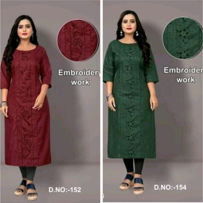 VINH FASHION Women Embroidered Straight Kurta(Dark Green, Maroon)