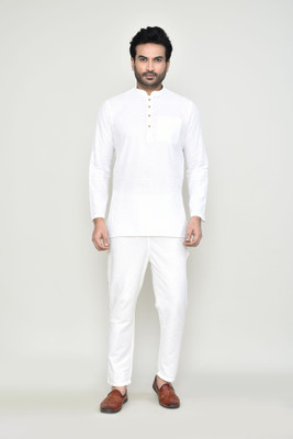POLY2FAB Men Solid Straight Kurta(White)