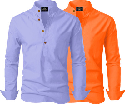 Kavyangle Creation Men Solid Straight Kurta(Blue, Orange)