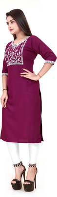 RIDDHI COLLECTION MALL Women Embroidered A-line Kurta(Purple)