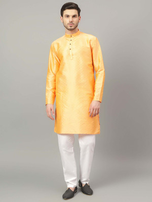 Yugnik Men Woven Design A-line Kurta(Yellow)
