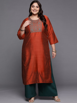 Varanga Women Self Design Straight Kurta(Brown)