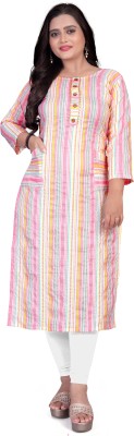 Vedika Fashion Hub Women Printed, Striped Straight Kurta(Pink)