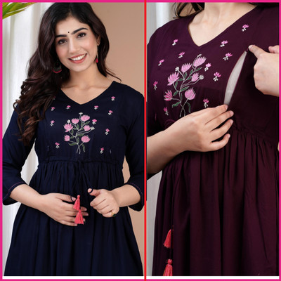 Priyas Creation Women Solid Anarkali Kurta(Maroon)