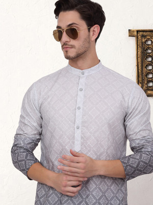 Jompers Men Printed Straight Kurta(Grey)